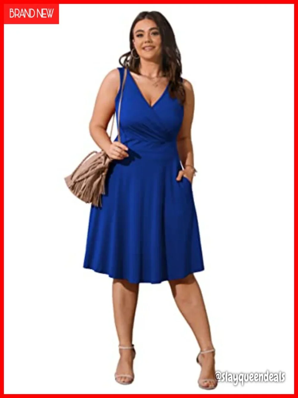 Plus Size Sleeveless Wrap V-Neck Sundress with Pockets